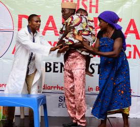 Actors perform a skit during the campaign launch ceremony.
